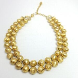 Vintage Two Strand Gold Tone Beaded Necklace with Adjustable Clasp, Estate